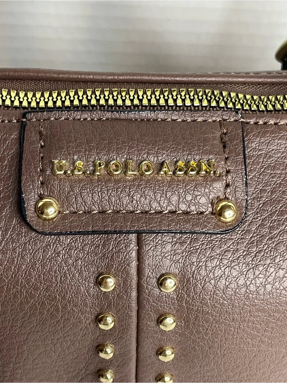 U.S. Polo Assn. Brown Satchel with Gold Studs